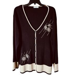 Italian Wool Blend Embroidered Floral Rhinestone Cardigan Est. XL Cottage Core